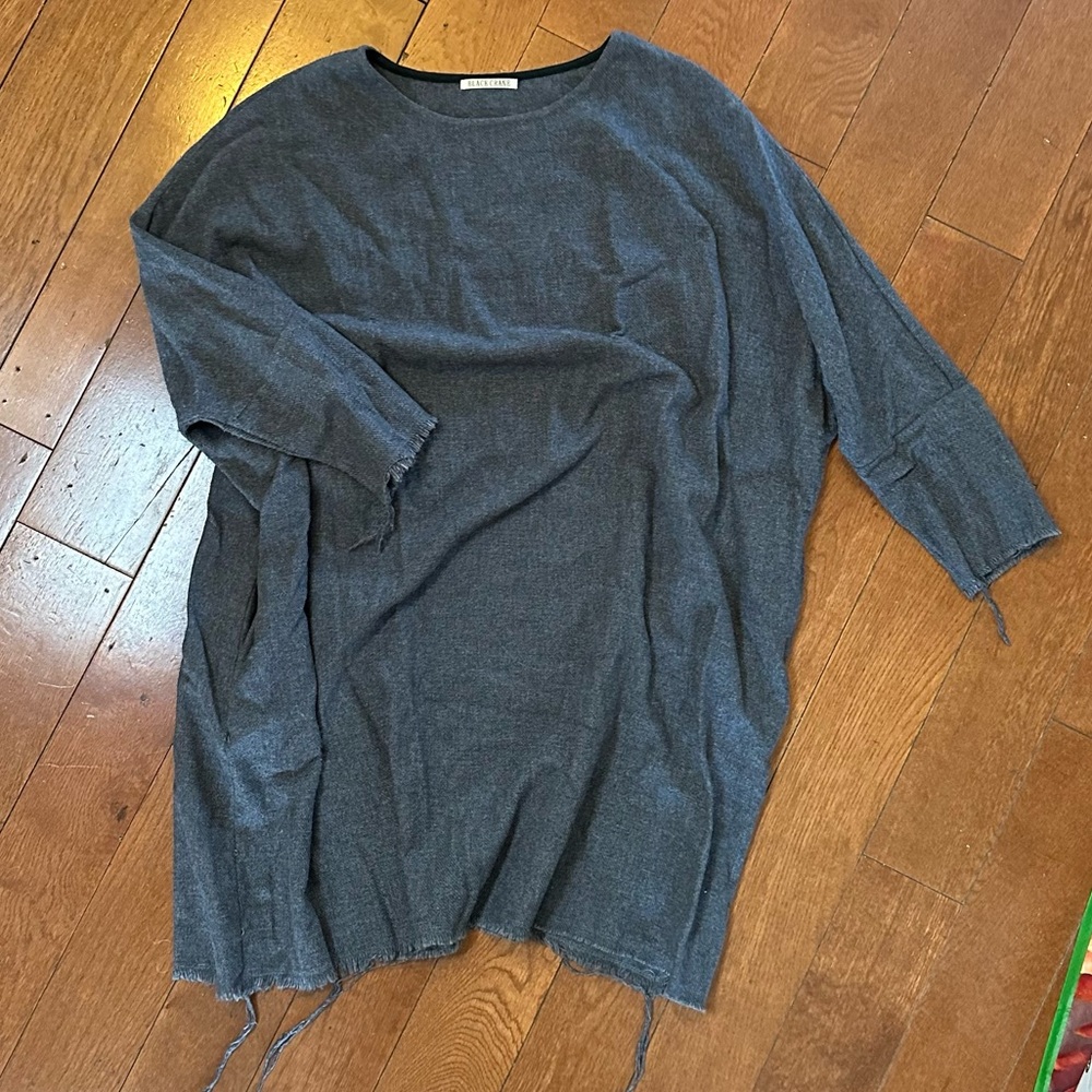 Black crane wool dress L grey